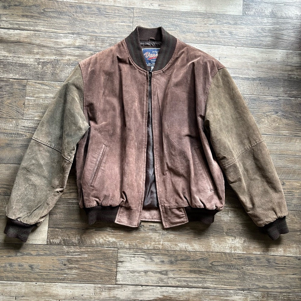Vintage Brown Suede Varsity Bomber Jacket Leather